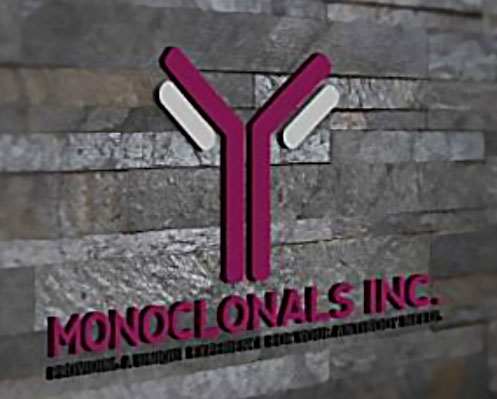 Logo for Monoclonals Inc. on a wall